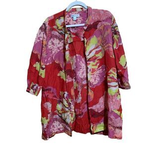 Coldwater Creek XL Multicolor Floral Artsy Open Silk Wool Blend Open Cardigan